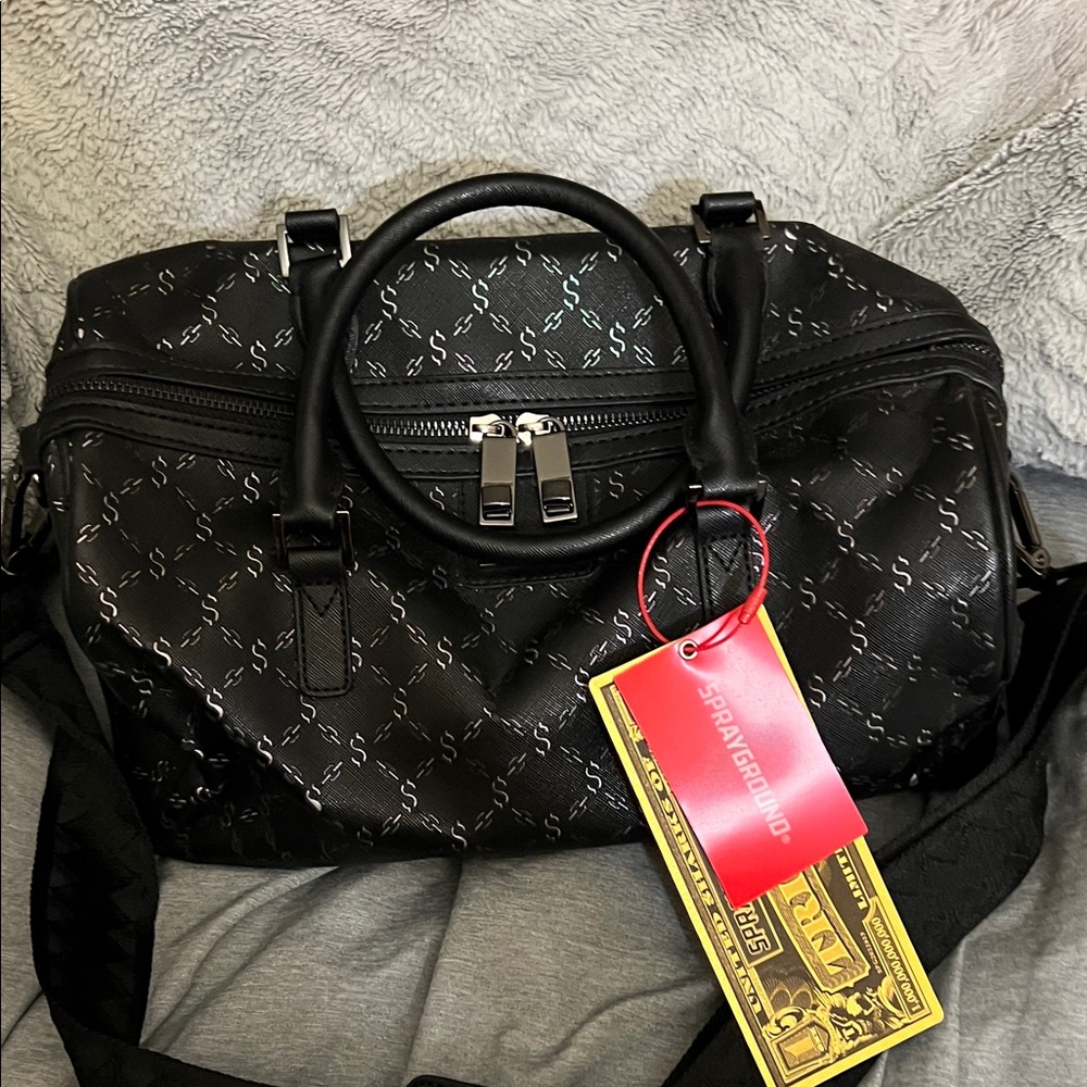 Sprayground Black Duffel Bag with Silver Accents